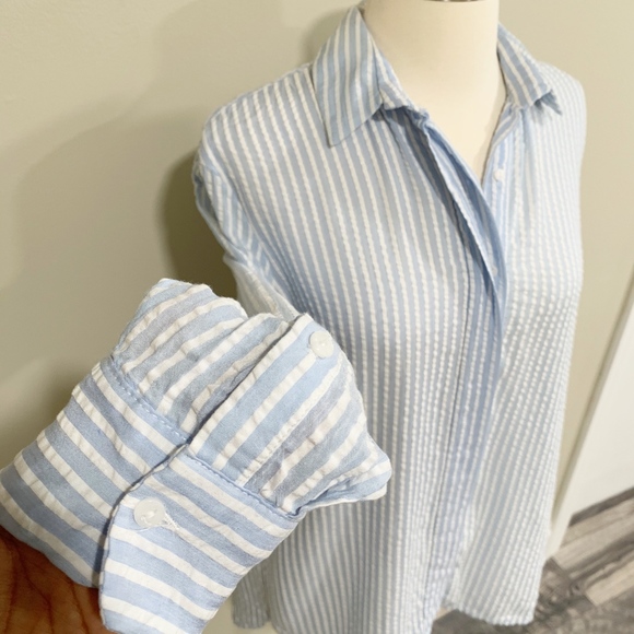 Zara Trf Blue & White Striped Button Down Top. XS. - Picture 5 of 8